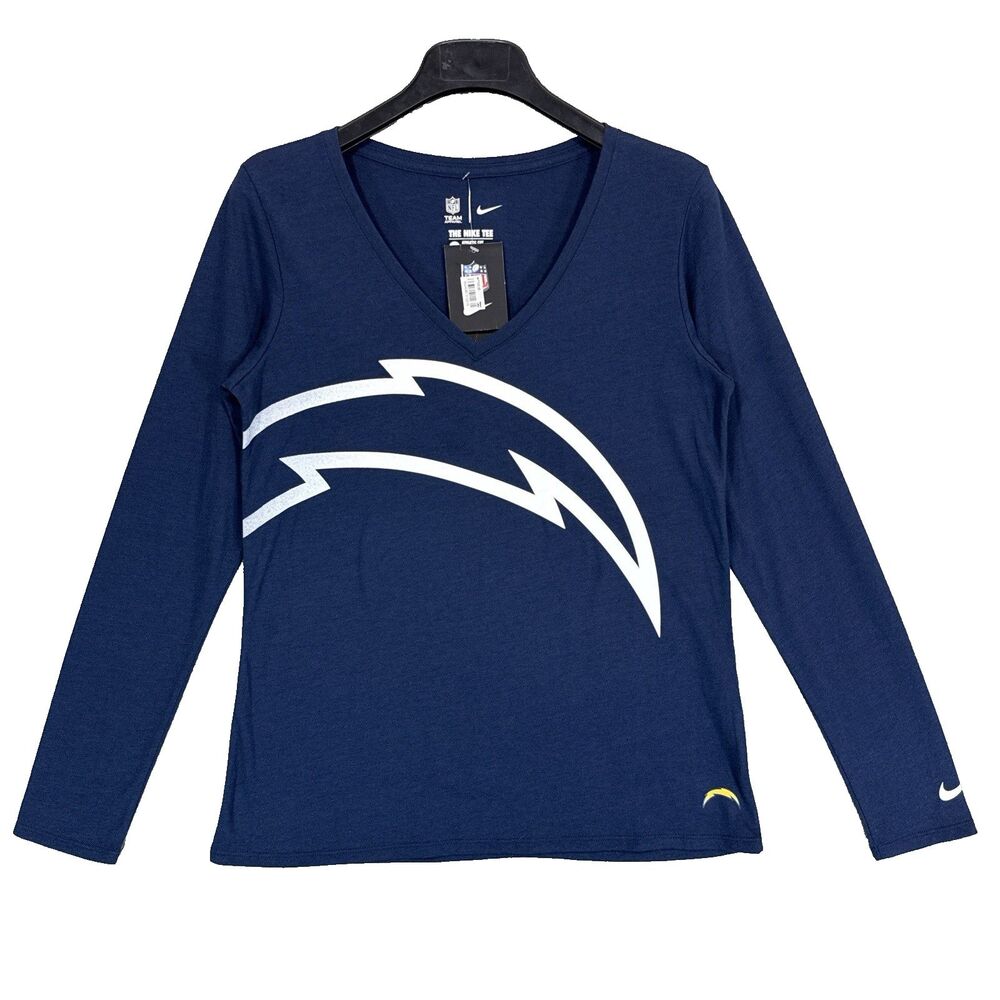 Nike Womens San Diego Chargers Long Sleeve V-Neck Shirt NWT Sze L Blue Tri-Blend
